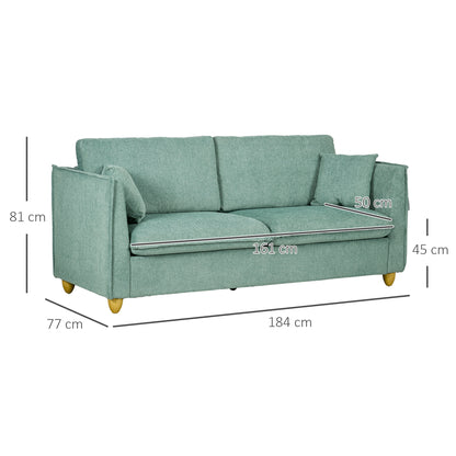 Homcom 3 -seater sofa in vintage -style fabric with wooden cushions and feet, 184x77x81cm, green - Borgè