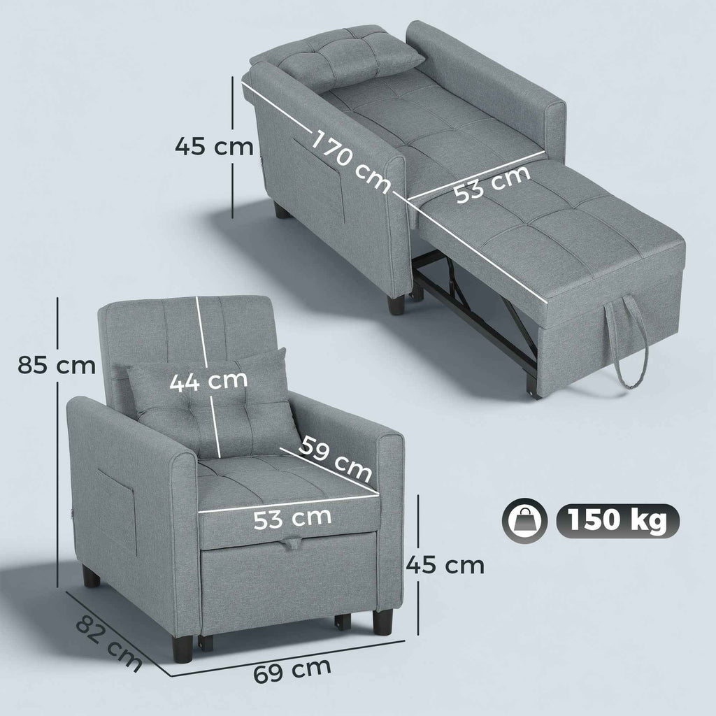 Folding Convertible Sofa Bed with Adjustable Backrest and Cushion, Grey