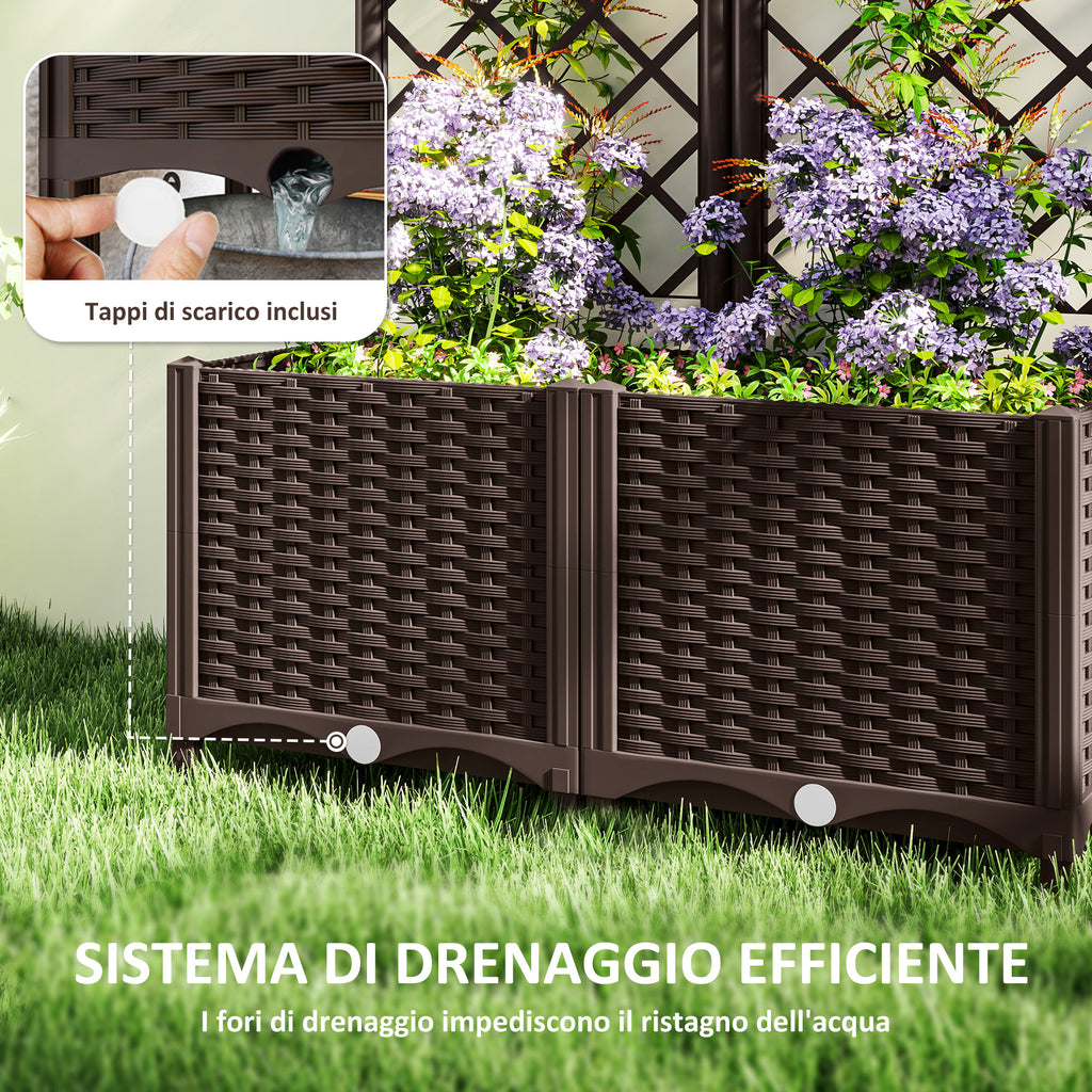 Raised Planter with Trellis for Climbing and 8 Drainage Holes in PP, 80x40x135 cm, Brown