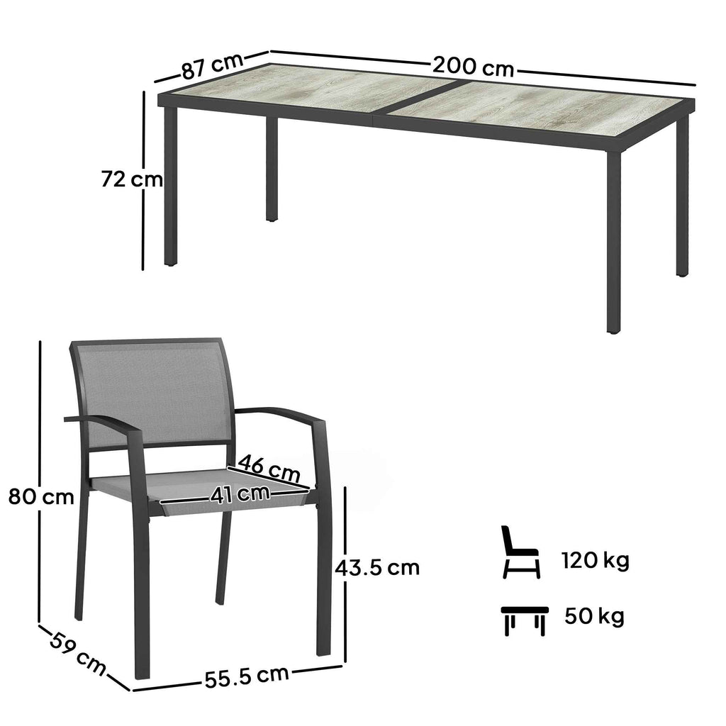 Outsunny Garden Set with Rectangular Dining Table and 8 Stackable Chairs with Armrests, Grey