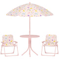 Garden Set for Children 2-5 Years with Round Table, 2 Folding Chairs and a Umbrella, Pink