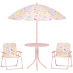 Garden Set for Children 2-5 Years with Round Table, 2 Folding Chairs and a Umbrella, Pink