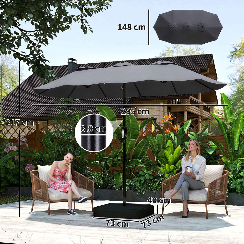 Outsunny 12-Ribbed Double Umbrella with Crank Handle, Cross Base and Bags, in Metal and Polyester, 3x1.5 m, Dark Grey
