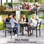 4-Seater Garden Table in Aluminum and Plastic, Black and Wood Color