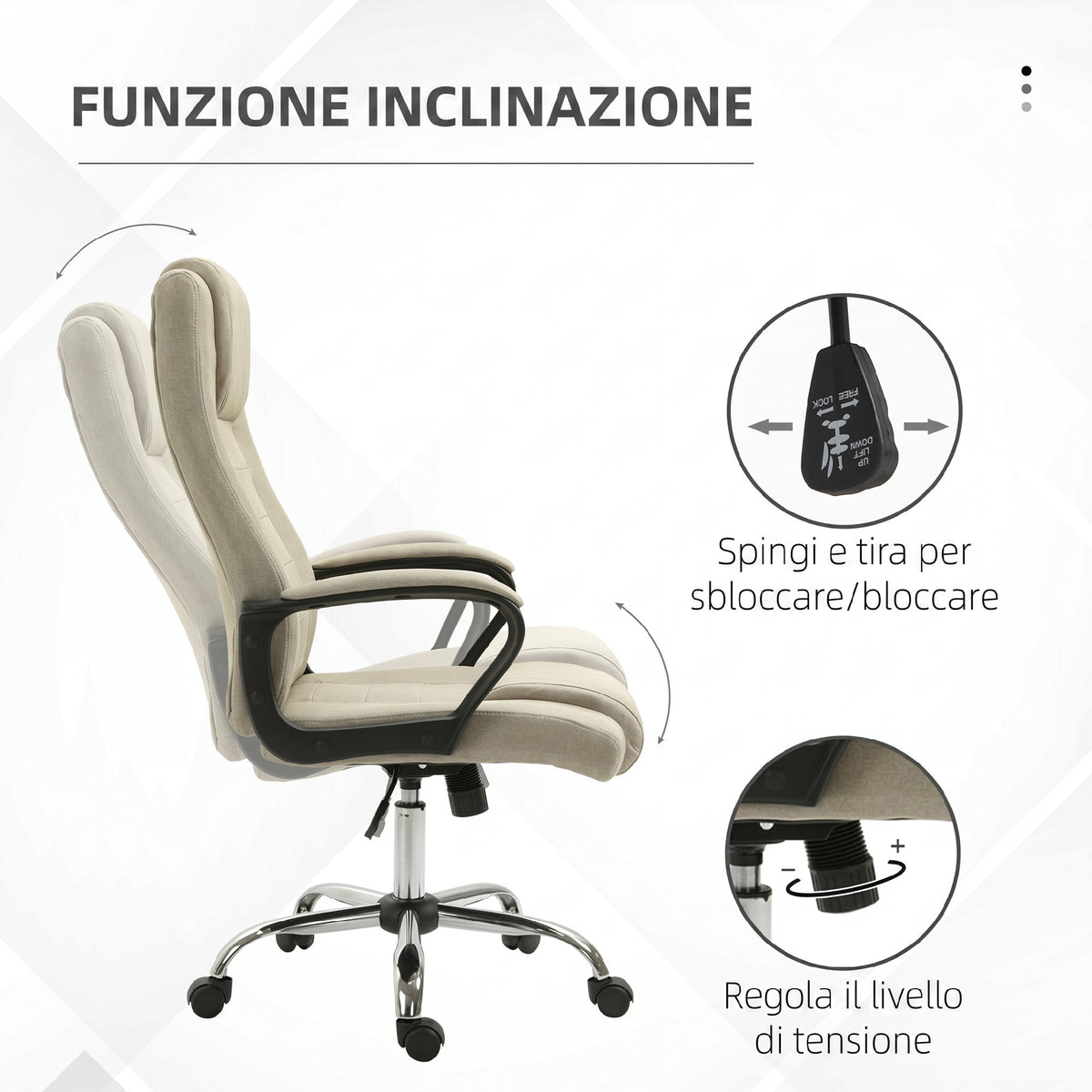 Vinsetto Ergonomic Tilting Swivel Office Chair in Linen Effect Fabric with Headrest, Beige
