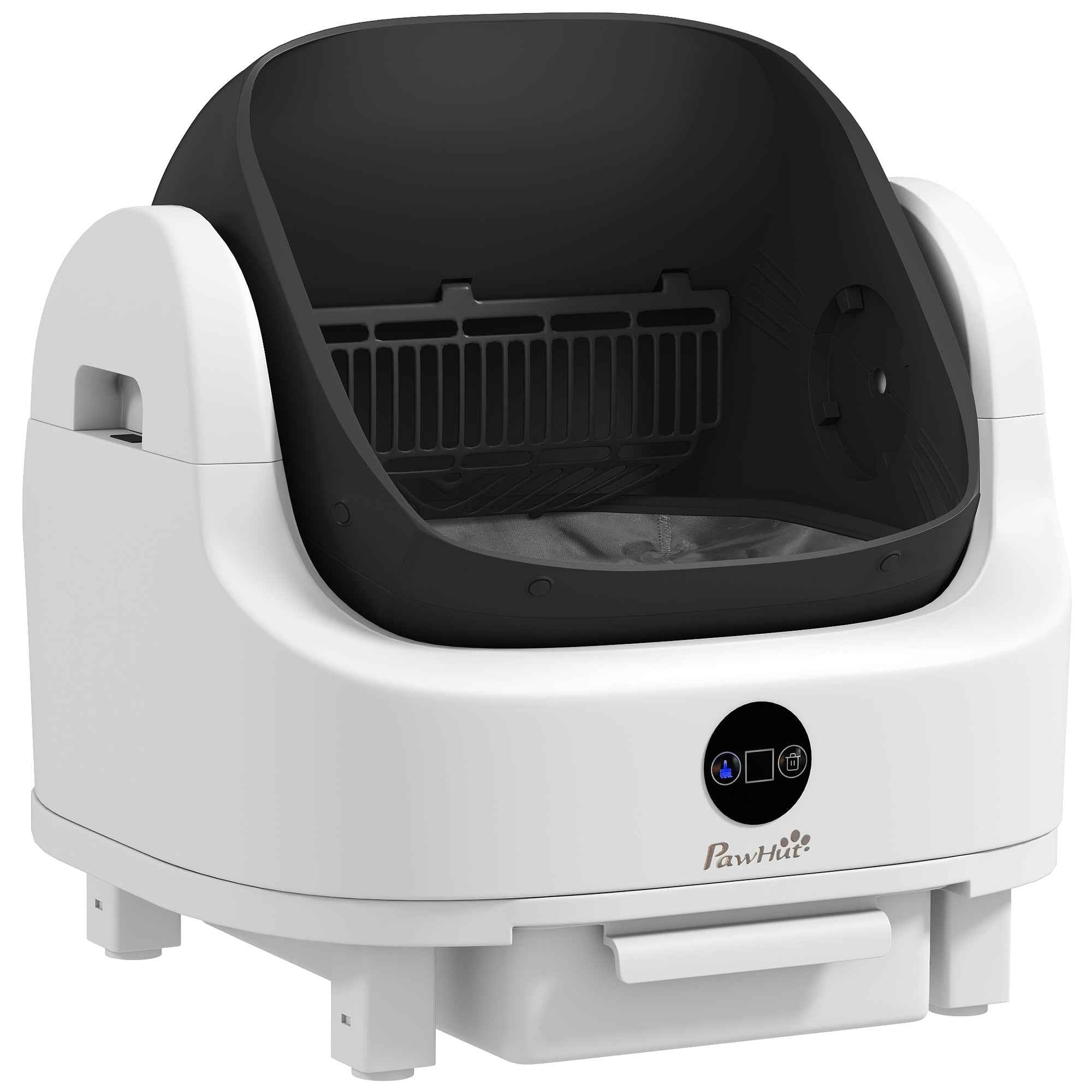 PawHut Self-Cleaning Cat Litter Box with Open Design, Safety Sensors and Deodorizer, White