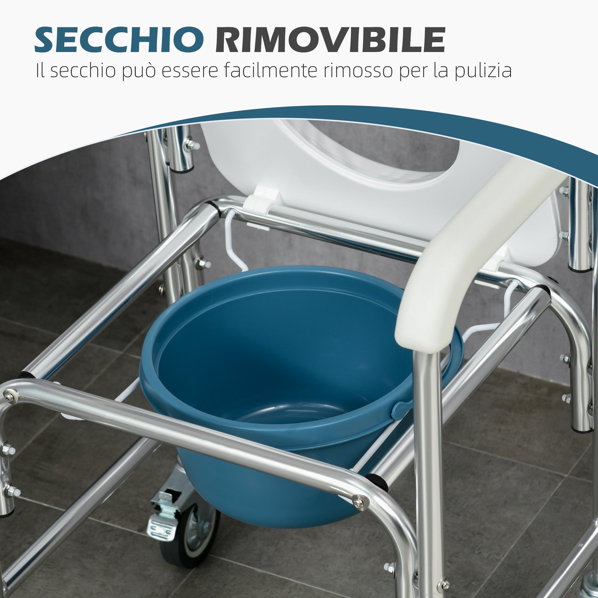 3-in-1 Commode Chair with Wheels for the Elderly, Aluminum Toilet Seat with Removable Bucket, White