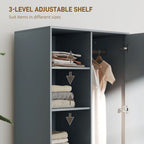 Modern Wardrobe with 2 Drawers, Open Shelves and Hanging Space, 80x50x124 cm, Dark Grey