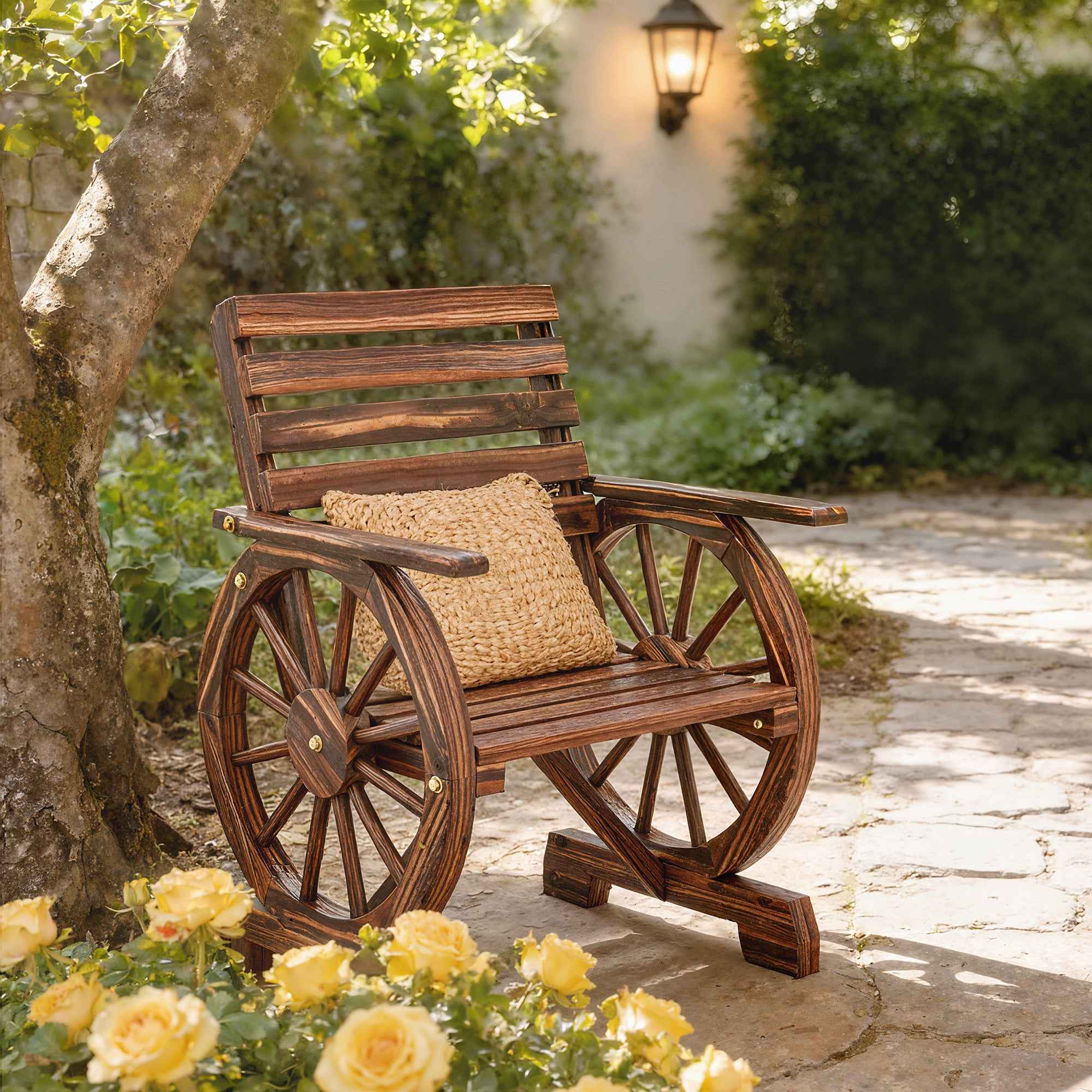 Outsunny Garden Bench Outdoor Chair Solid Wood 1 Seater Carbonized