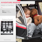 Kids Bike Trailer and Stroller, 2-in-1 Design with Brake, 5-Point Harness, Bicycle Trailer with Side Pockets, Reflectors and Flag, Red