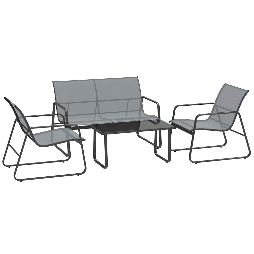 Outsunny 4-Piece Outdoor Set with Coffee Table, 2-Seater Bench and 2 Chairs, in Metal and Light Grey Texteline