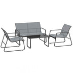 Outsunny 4-Piece Outdoor Set with Coffee Table, 2-Seater Bench and 2 Chairs, in Metal and Light Grey Texteline