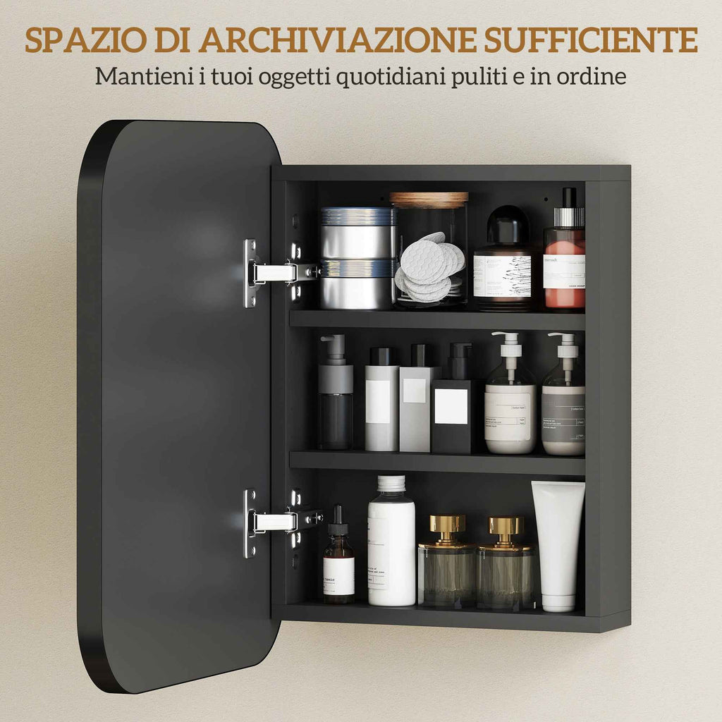 HOMCOM Mirrored Cabinet with 2 Adjustable Shelves, Wood and Glass, 40.2 x 10.2 x 50.9 cm, Black