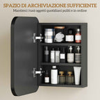 HOMCOM Mirrored Cabinet with 2 Adjustable Shelves, Wood and Glass, 40.2 x 10.2 x 50.9 cm, Black