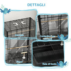 Bird Cage with Removable Tray and Perches, Parrot Aviary, 61x36.5x98cm, Black