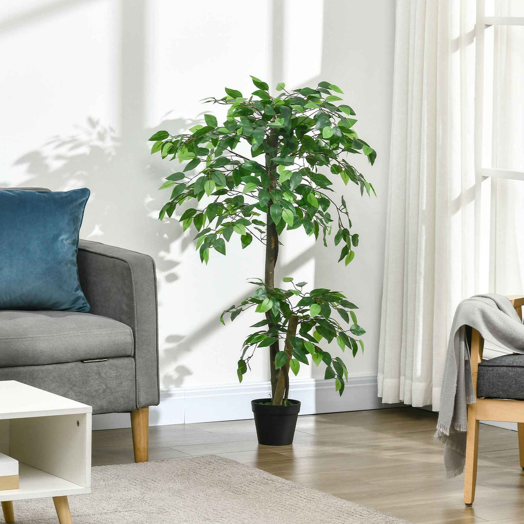 Outsunny Artificial Tea Tree Plant with 546 Realistic Leaves and 120cm Cement Pot, Green