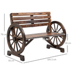 Outsunny 2-Seater Garden Bench with Slatted Frame and Wagon Wheel Armrests, Wooden, 105.5x56x79 cm, Burnt Brown