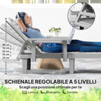 Outsunny Adjustable Garden Lounger with Table and Armrests, in Polypropylene, 79x158x88 cm, Light Grey