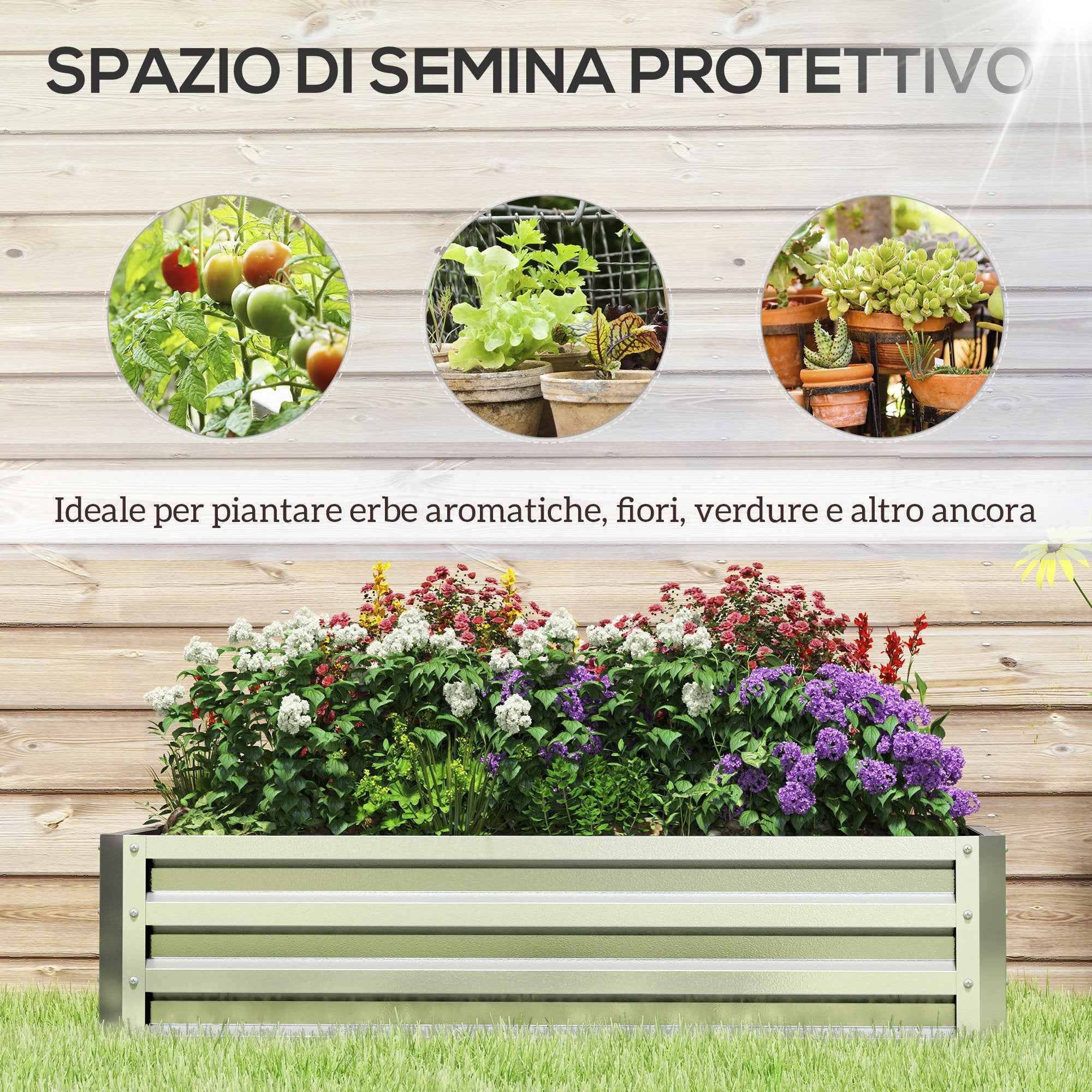 Outsunny Open Bottom Raised Garden Bed with Galvanized Steel Lining, 120x60x30.5 cm, Silver