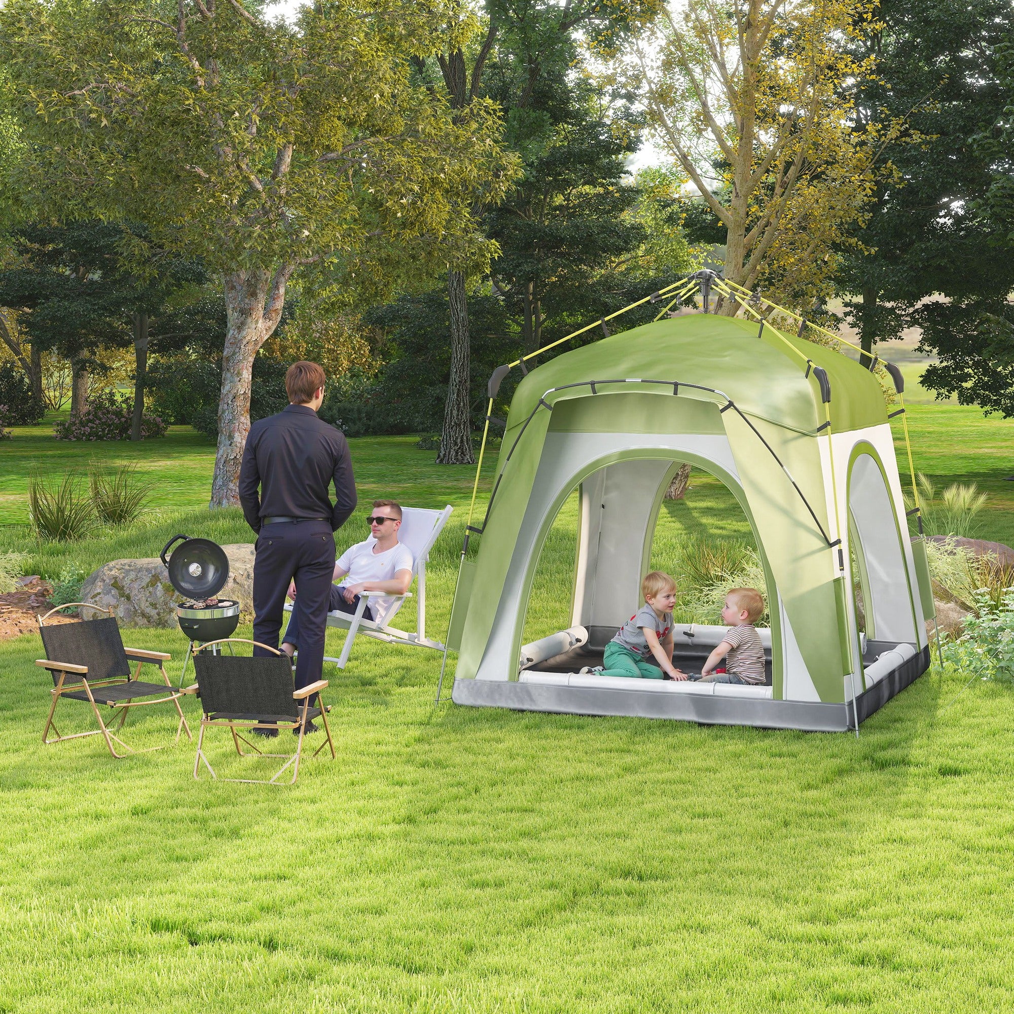 2-Person Pop-Up Camping Tent with Zippered Door and 3 Windows, 240x240x199 cm, Green