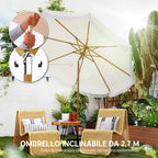 Outsunny 2.7x2.4m Round Garden Umbrella with Crank Handle, Metal and Polyester, Beige