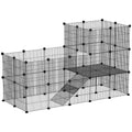 Modular and Multilevel Pet Run with 39 Panels, Steel and PP, 140x70x105 cm, Black