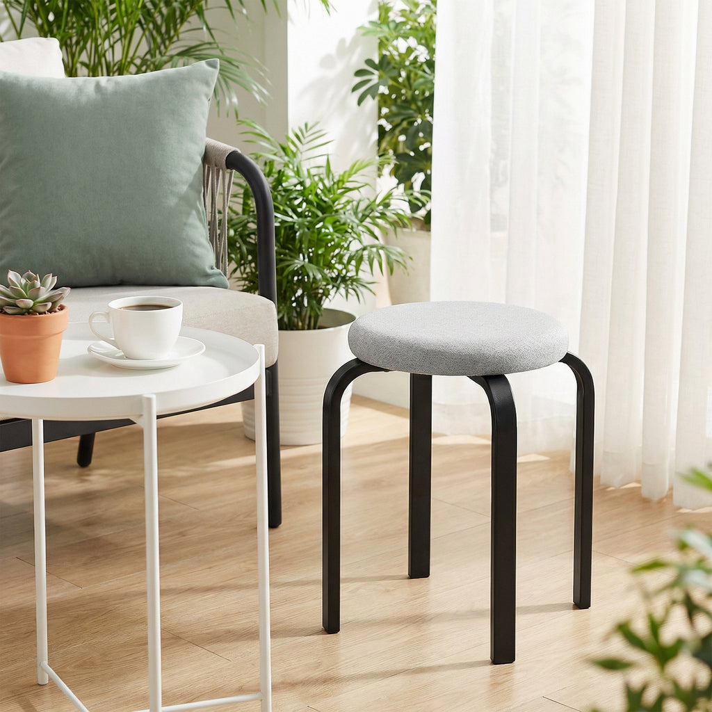 HOMCOM Set of 4 Modern Stackable Stools with Cushion, Round, Grey