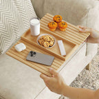 HOMCOM Bamboo Sofa Armrest Tray, Flexible Sofa Mat with Tray, Wood Color