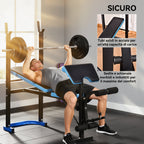 HOMCOM Multifunctional Weight Bench with Barbell Support and Adjustable Backrest, Steel and PU, 155x56.5x120 cm, Black and Blue