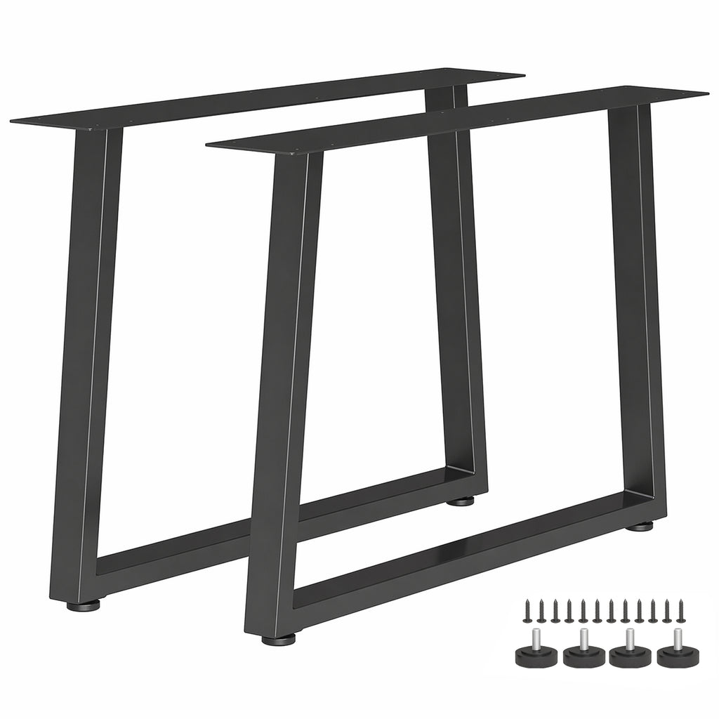 HOMCOM Set of 2 Trapezoidal Steel Table Legs with 12 Holes and 12 Screws, 75 kg Capacity, for Bench, Coffee Table, Black