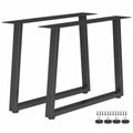 HOMCOM Set of 2 Trapezoidal Steel Table Legs with 12 Holes and 12 Screws, 75 kg Capacity, for Bench, Coffee Table, Black