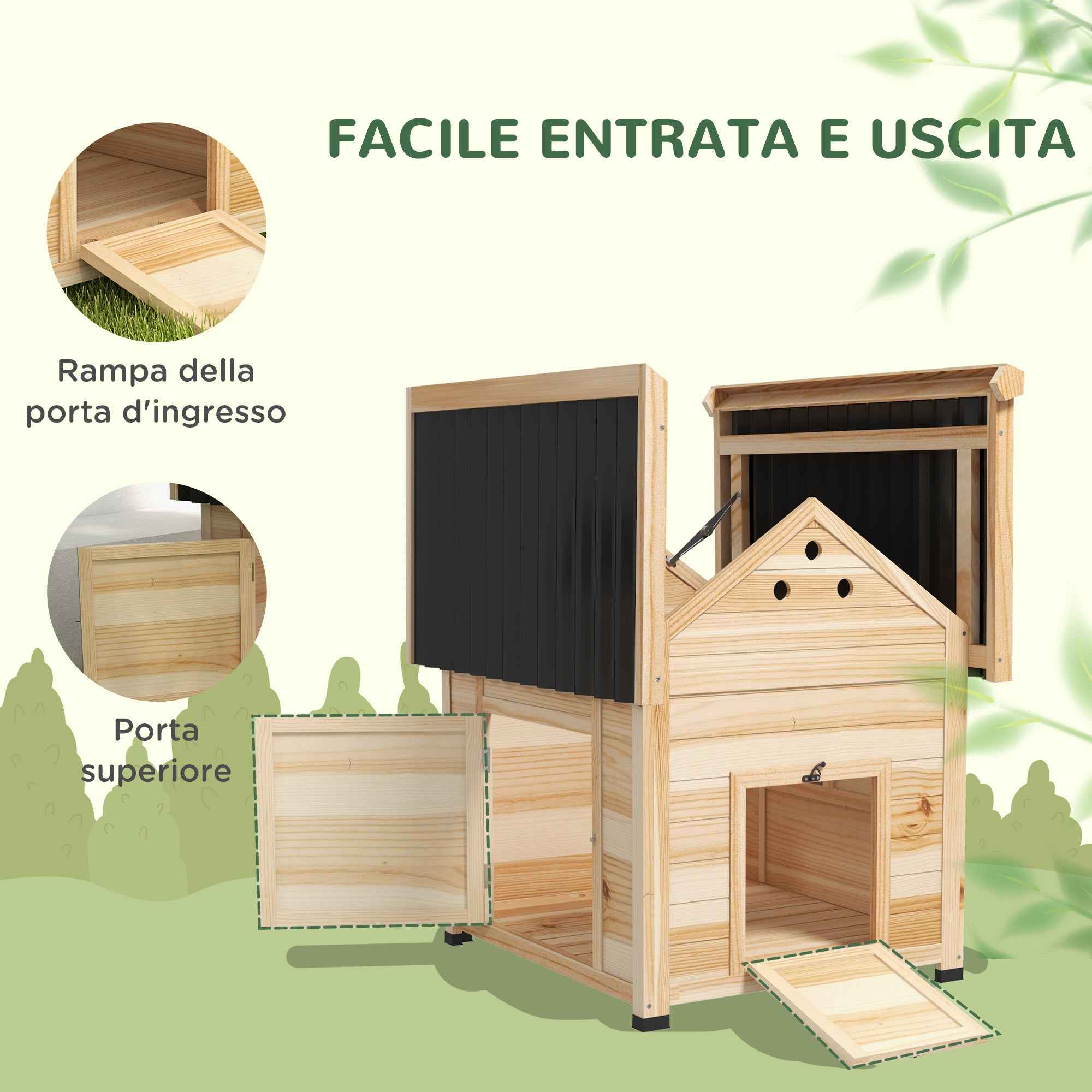 PawHut Outdoor Duck House with Ramp, Removable Bottom and Ventilation Holes, 78x90x92 cm, Wood