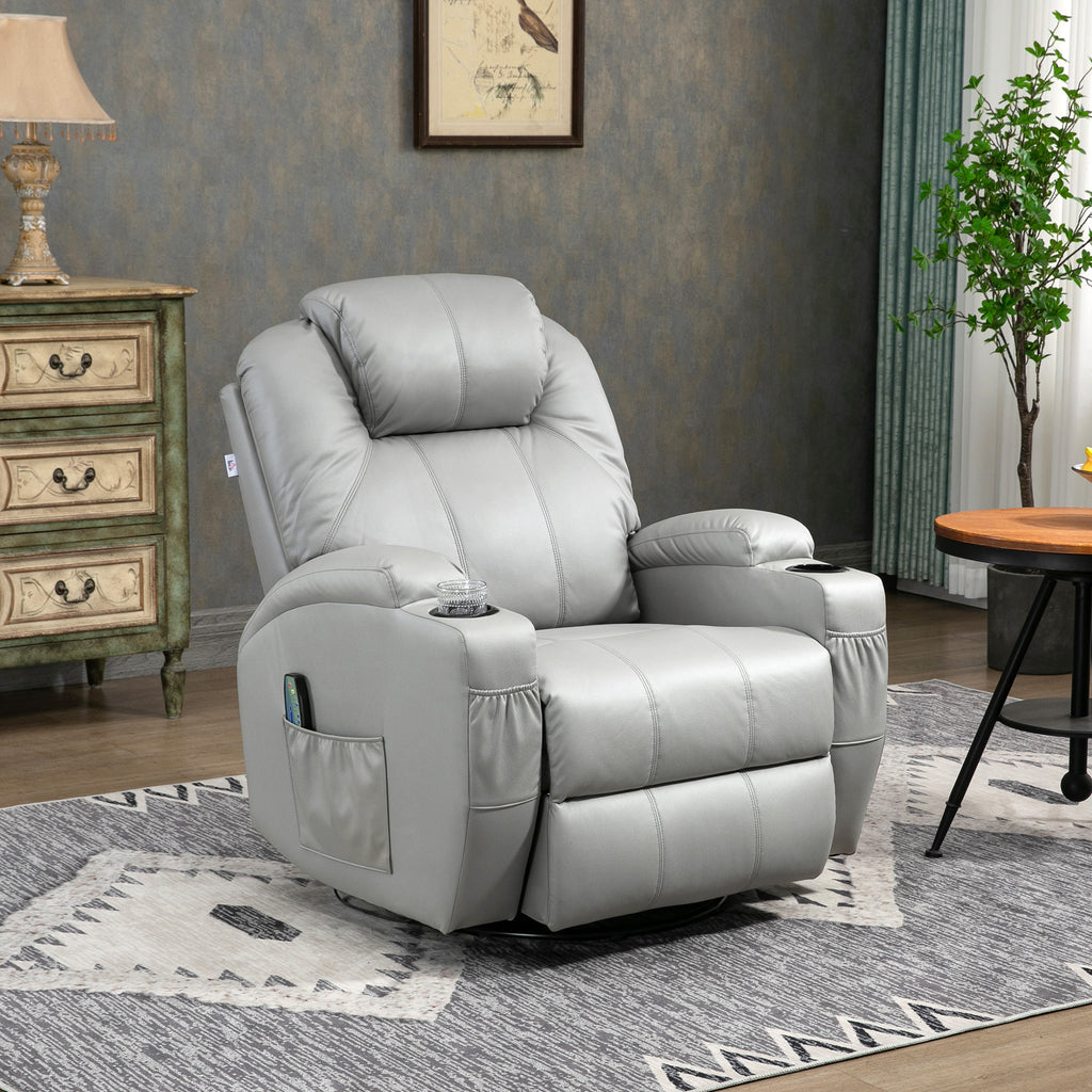 Massage Recliner Chair with Footrest and Remote Control, PU Leather, 89x99x106 cm, Grey