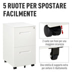Office Drawer Cabinet with Wheels, 2-Drawer File Cabinet with Lock and 2 Keys in Steel, 39x48x67cm, White