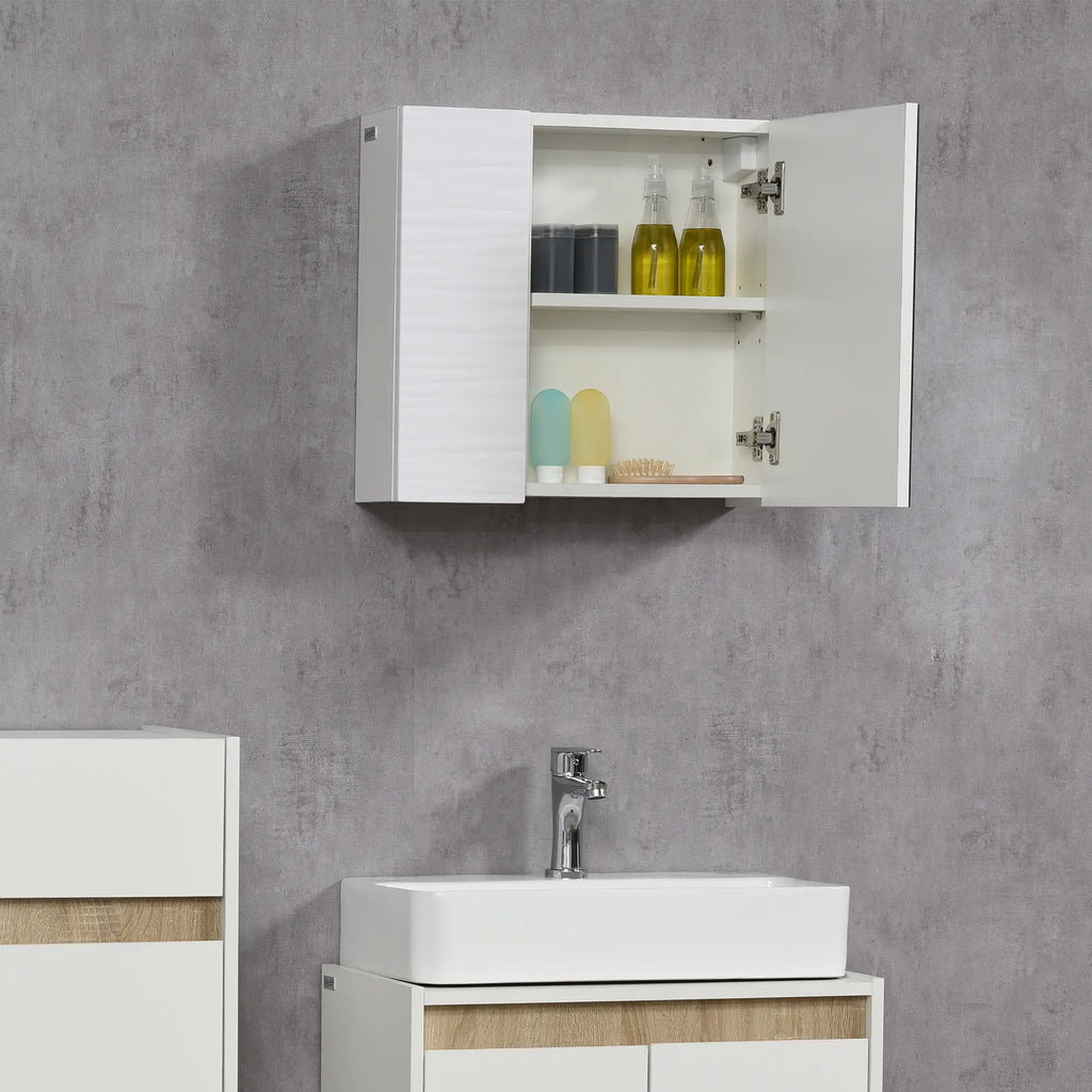 Bathroom Mirror Cabinet Chipboard and Glass with 4 Adjustable Shelves and Wall Mounted Design, 48x15x45 cm, White