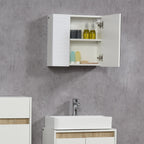 Bathroom Mirror Cabinet Chipboard and Glass with 4 Adjustable Shelves and Wall Mounted Design, 48x15x45 cm, White