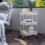 HOMCOM 3-Tier Kitchen Trolley with Handles and 4 Wheels, Steel, 45x30.6x79 cm, White - Borgè