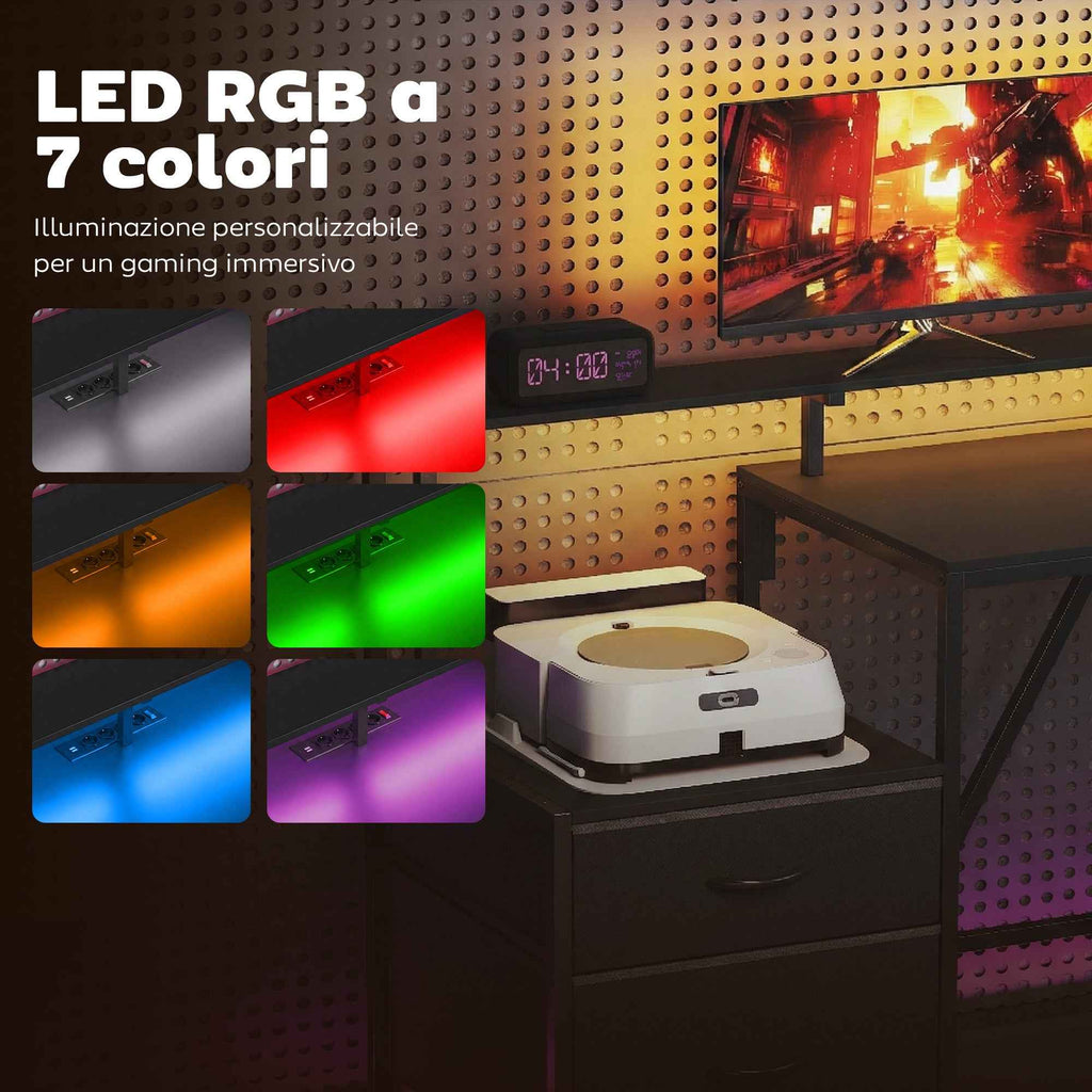 Corner Gaming Desk with Charging Hub, LED Lights and Monitor Stand, Wood and Steel, 192.5x80x86.5 cm, Black