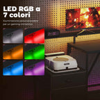 Corner Gaming Desk with Charging Hub, LED Lights and Monitor Stand, Wood and Steel, 192.5x80x86.5 cm, Black