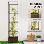 Outsunny 20L Raised Trellis Planter with Lockable Wheels and Self-Watering System, Brown
