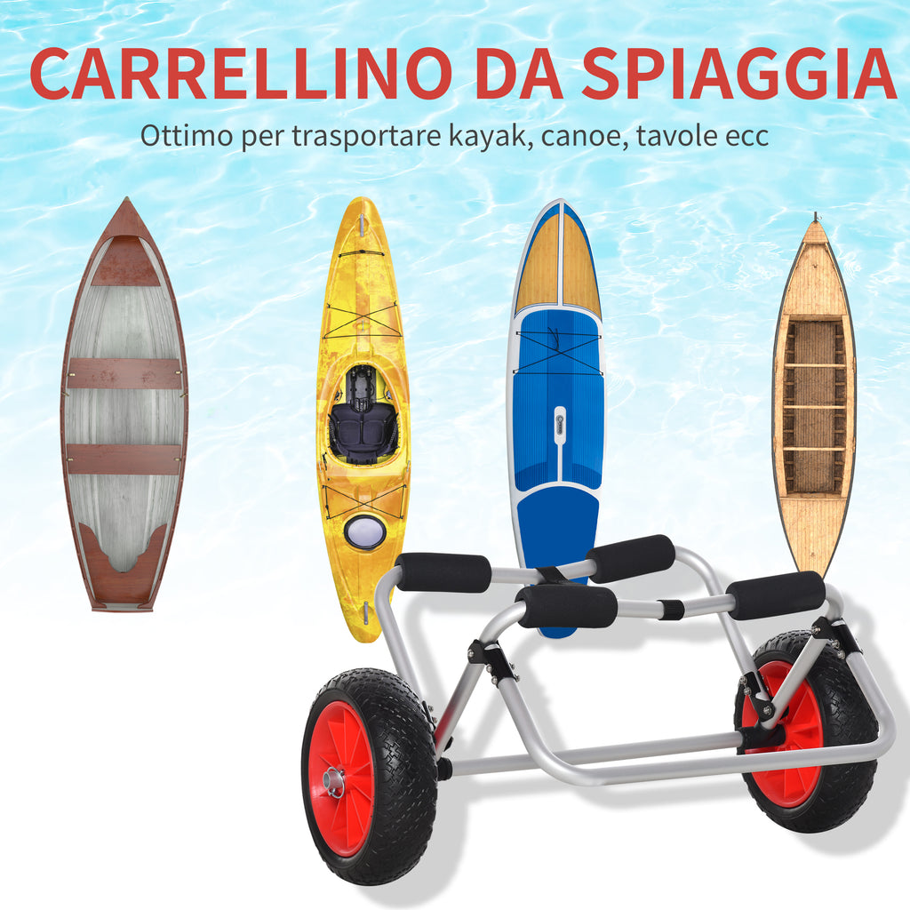 Folding Beach Trolley for Kayak and Canoe with Bumper, in Aluminum and NBR, 70x40x42 cm