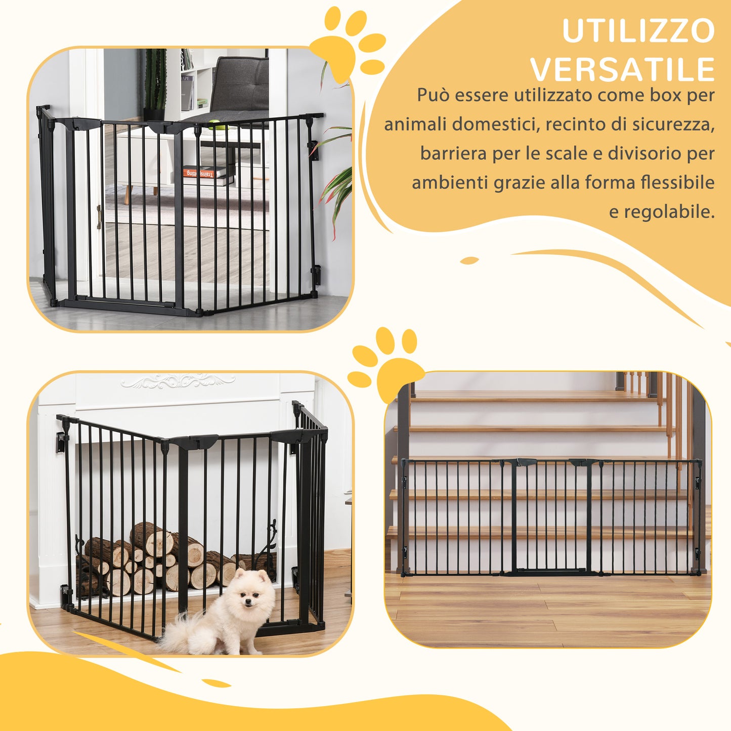 PawHut 3-Panel Folding Dog Gate for Small and Medium Size Dogs, 180x3x74.5 cm, Black