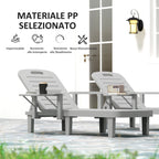 Set of 2 Adjustable Garden Deck Chairs with Table and Armrests, in Polypropylene, 79x158x88 cm, Light Grey