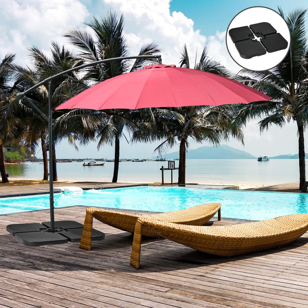 Parasol Base set of 4 Stackable Pieces with Integrated Handles, in HDPE, 99.7x99.7x8.3 cm, Black