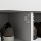 Shoe Bench with Adjustable Internal Shelf on 3 Levels, in MDF and Faux Linen, 90x36x50 cm, White and Grey