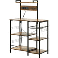 Microwave Multi-Socket Kitchen Shelf with Shelves and Mesh Basket, 90x42x130cm, Brown