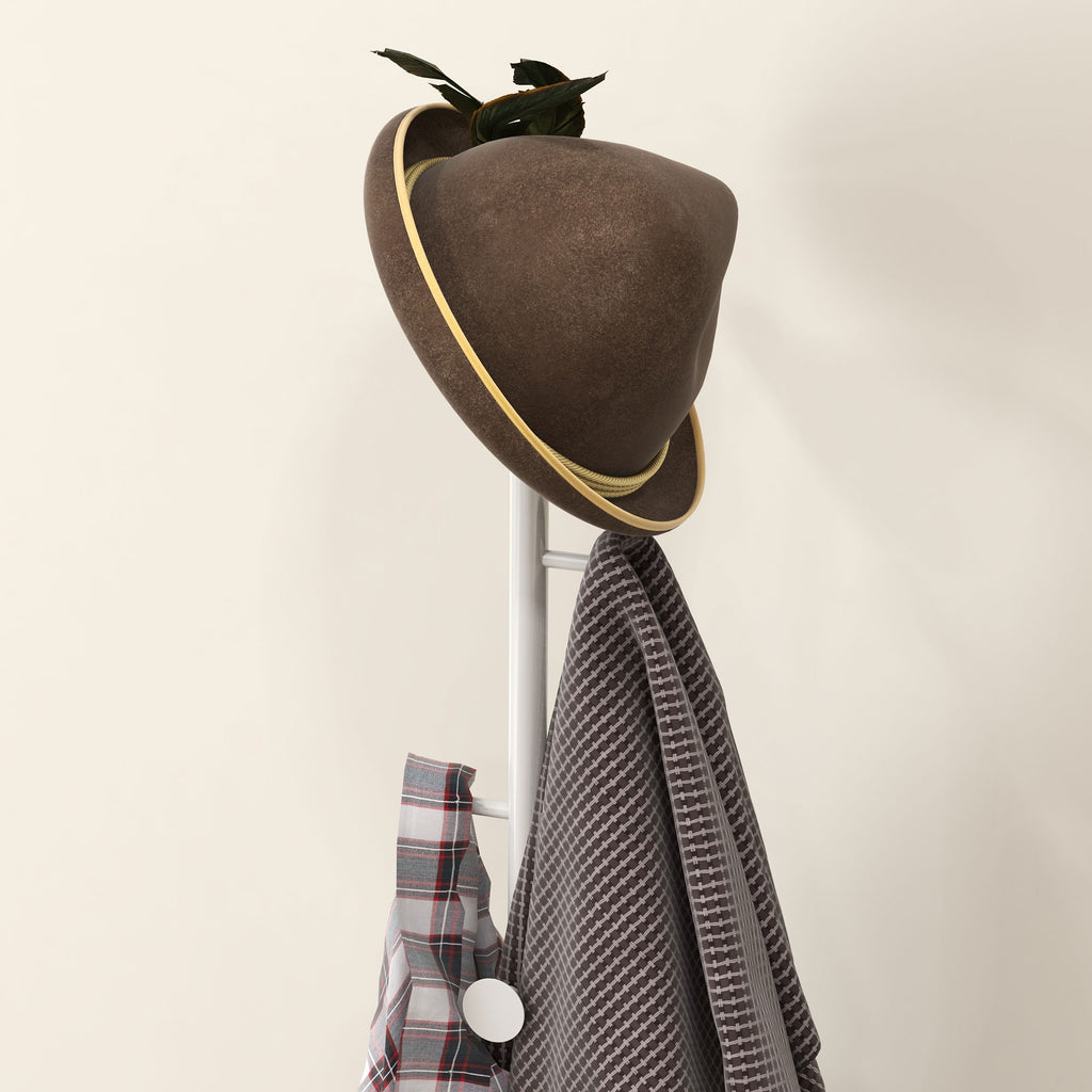 Freestanding Coat Rack with 6 Steel Disc Hooks and Slate Base, White