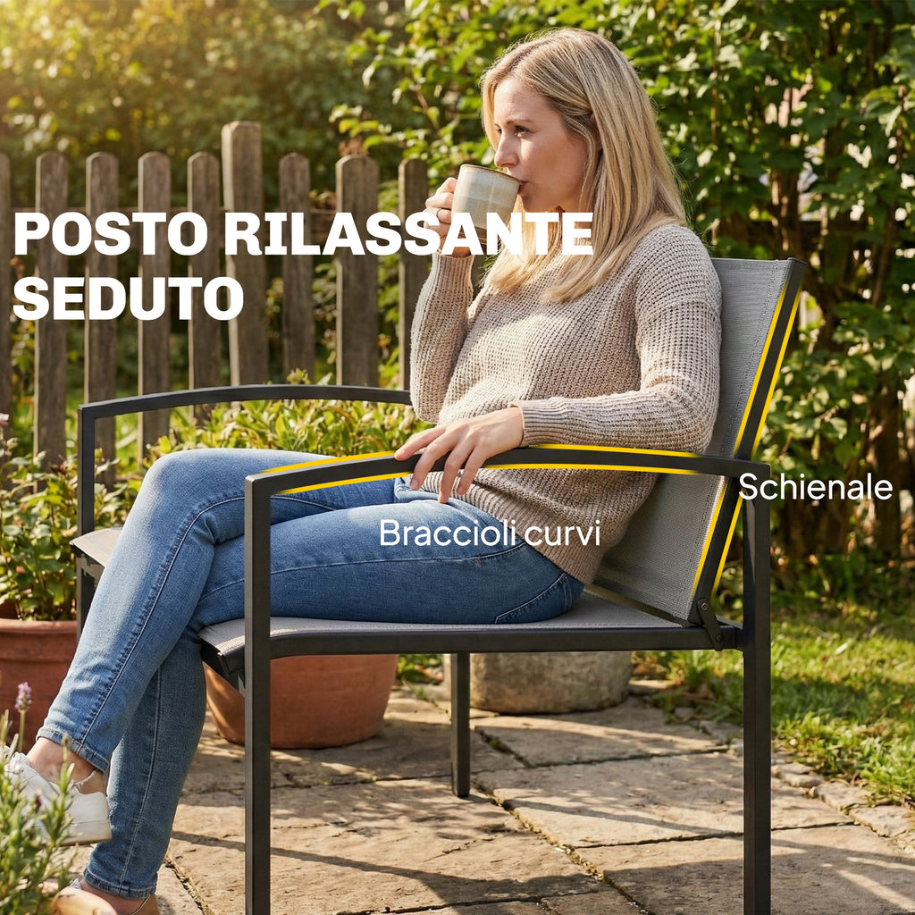 Outsunny 2-Seater Metal Garden Bench with Breathable Texteline Fabric, Grey.