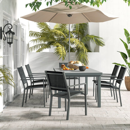 Outsunny garden set 7 aluminum pieces with 6 folding chairs and extendable table, gray and black