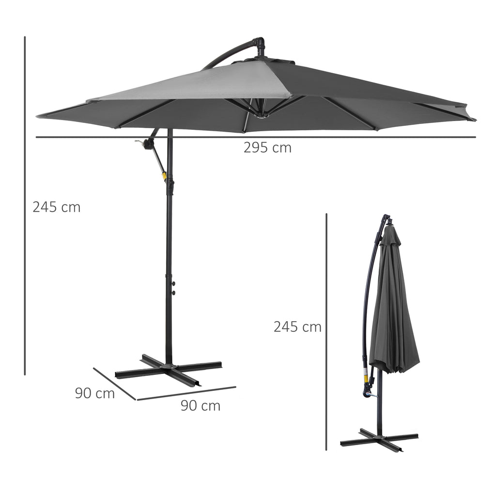 Outsunny 3x2.5 m Off-Center Outdoor Umbrella with Crank Handle, Steel Frame and Anti-UV Polyester, Grey
